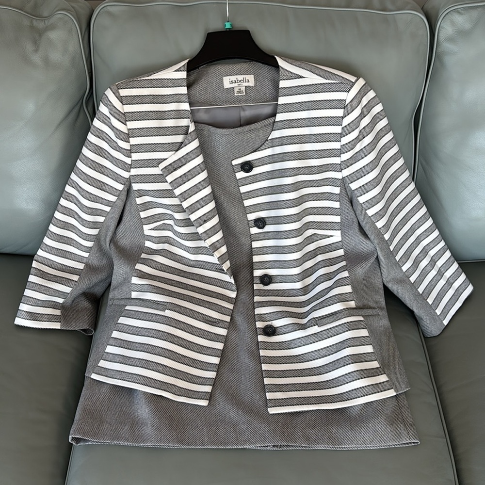 Isabella Striped Gray & White Women's Blazer
